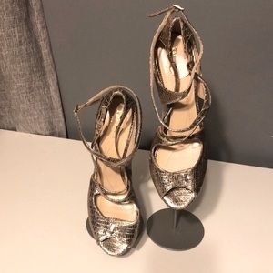 Kate Spade Metallic Gold Snake Strappy Heels 8
